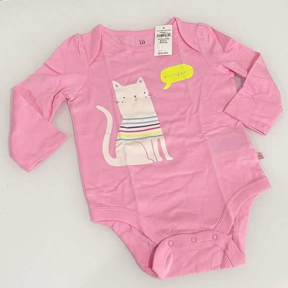 GAP Baby Graphic Bodysuit Parisian Pink Cat NEW Size 12-18 Months - Picture 1 of 9